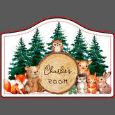 Cute Forest Animals Watercolor Kid Name Wood Log Door Sign