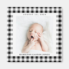 Black and White Gingham Check Baby Birthdate Magnet