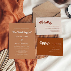 Stylish retro Peach Pink Wedding place card