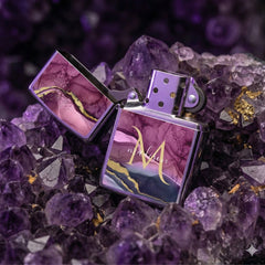 Monogram Purple Pink and Gold Agate Geode Zippo Lighter