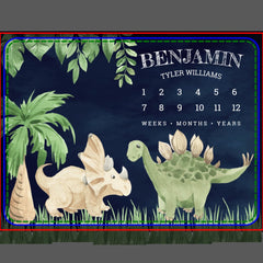 Rustic Jungle Cute Baby Dinosaurs Navy Milestone Blanket