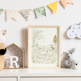 Classic Winnie the Pooh and Pals Line Art Nursery Poster