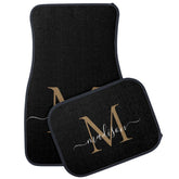 Modern Black Gold Monogram Elegant Classic Script Car Floor Mat