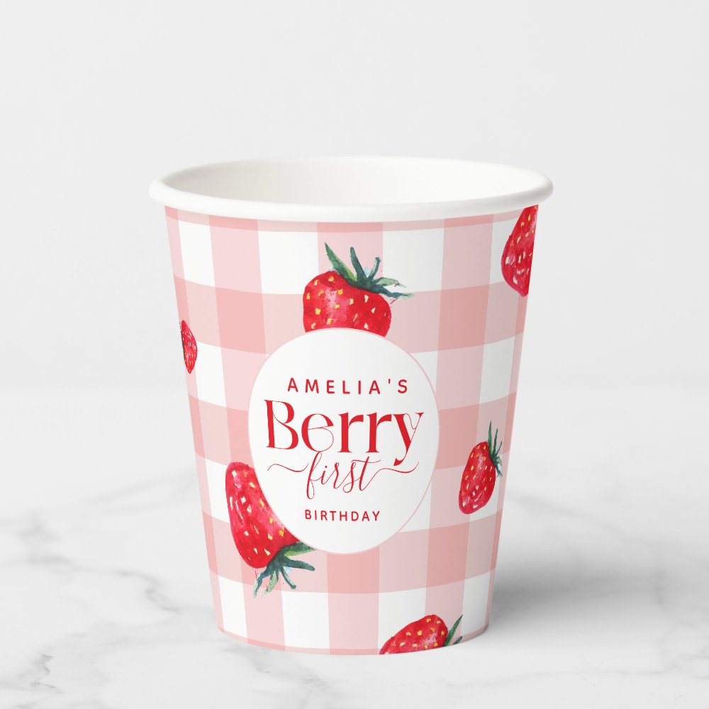 Berry First Birthday Strawberry Girl Paper Cups