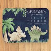 Rustic Jungle Cute Baby Dinosaurs Navy Milestone Blanket