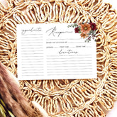 Watercolor Fall Floral Bridal Shower Recipe Card