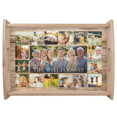 Custom Family Photo Collage Rustic Wood Modern Serving Tray