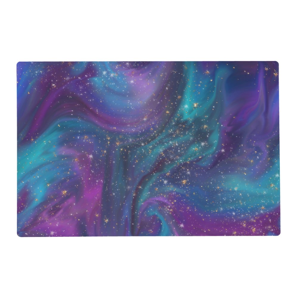 Cosmic Ink | Turquoise Blue Purple Galaxy Nebula Placemat