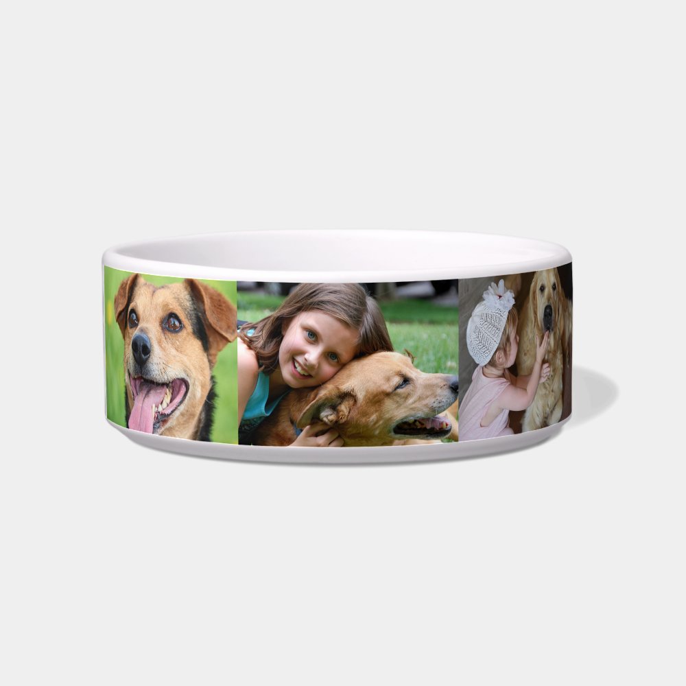 Custom 6 Pet Photo Collage Dog Name Bowl