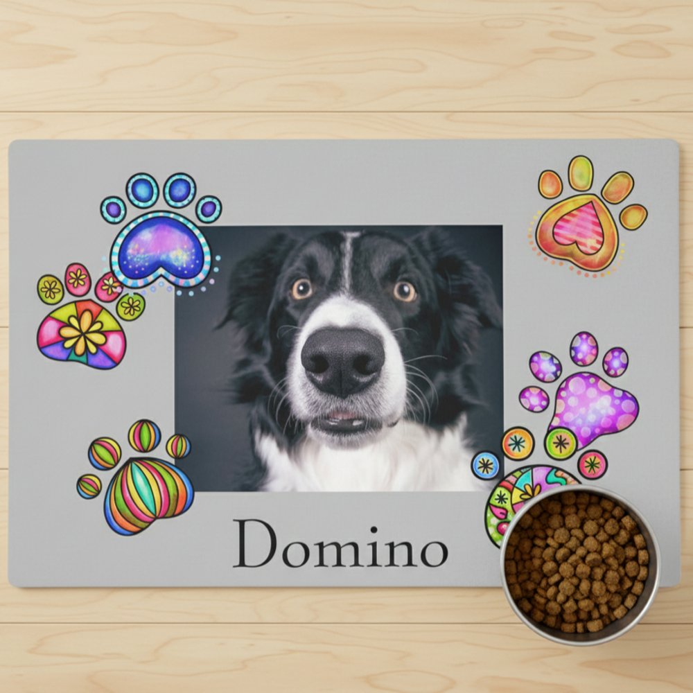 Personalized Photo Paw Name Dog Cat Pet Food Mat