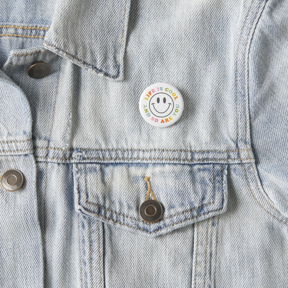 Life Is Cool Happy Smiling Face Emoji Button