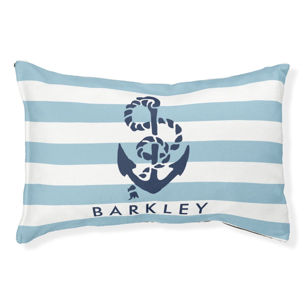 Nautical Blue Stripe Anchor Personalized Pet Bed