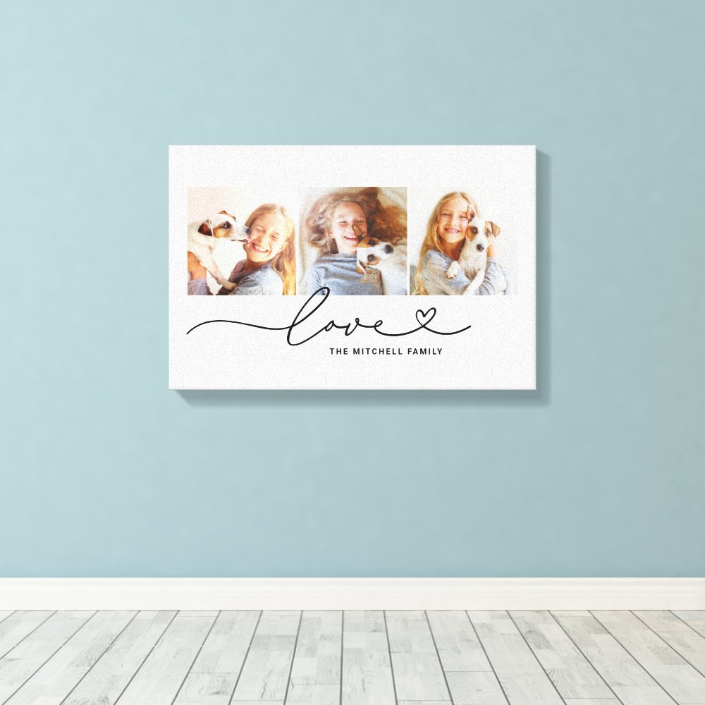 Love Heart Script Family Photo Collage Canvas Print