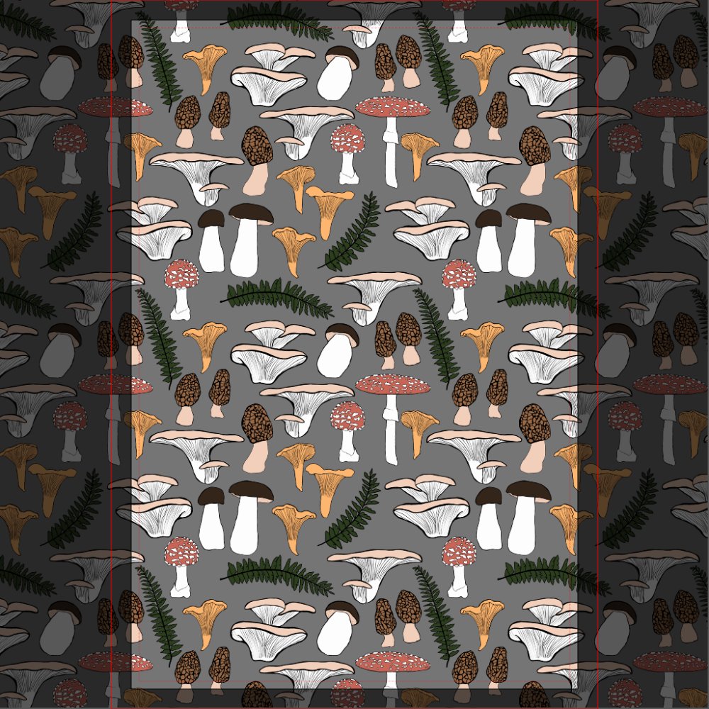 Fun Fungi Mushroom Fern Pattern Kitchen Towel