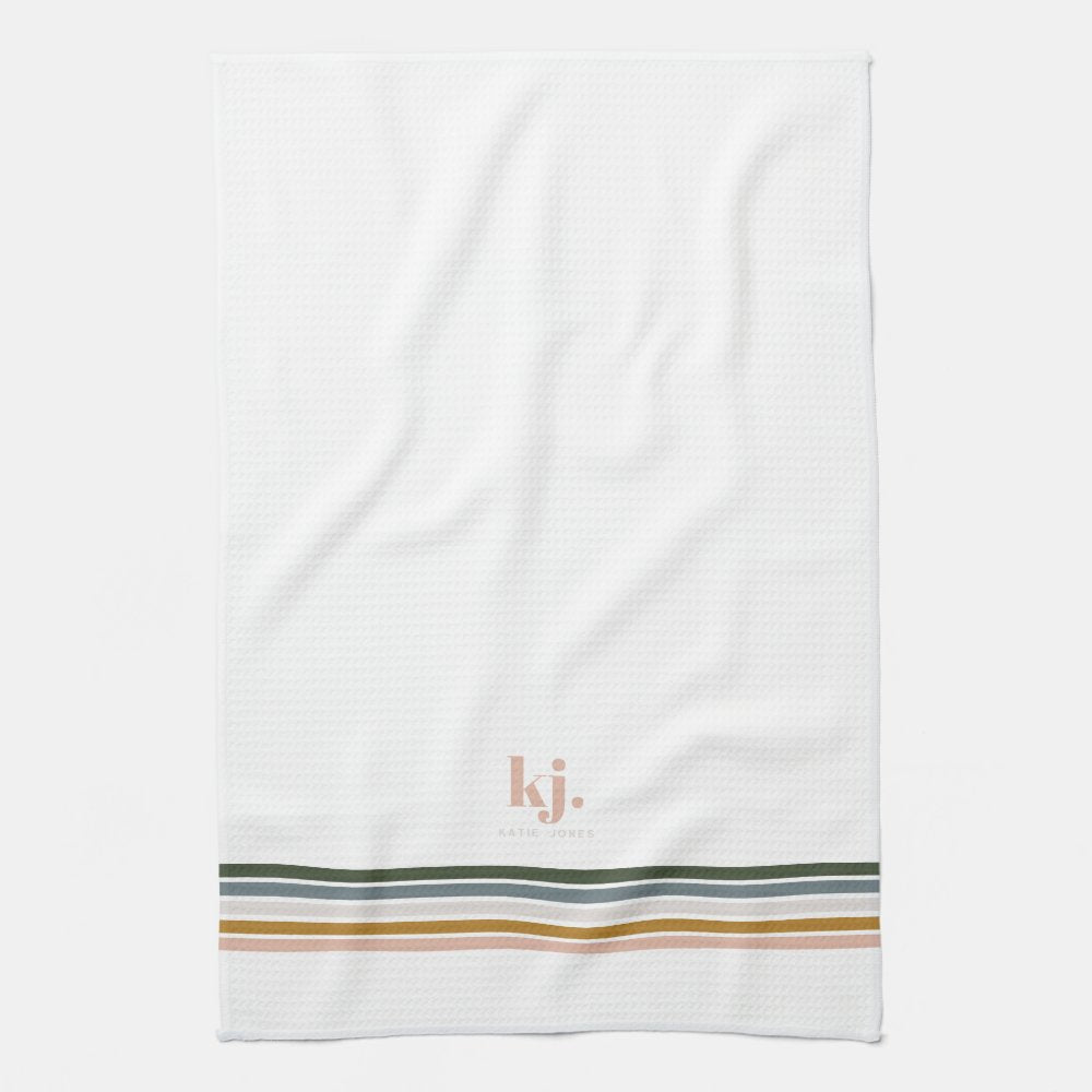 Chic Retro Stripes Monogram Tea Towel