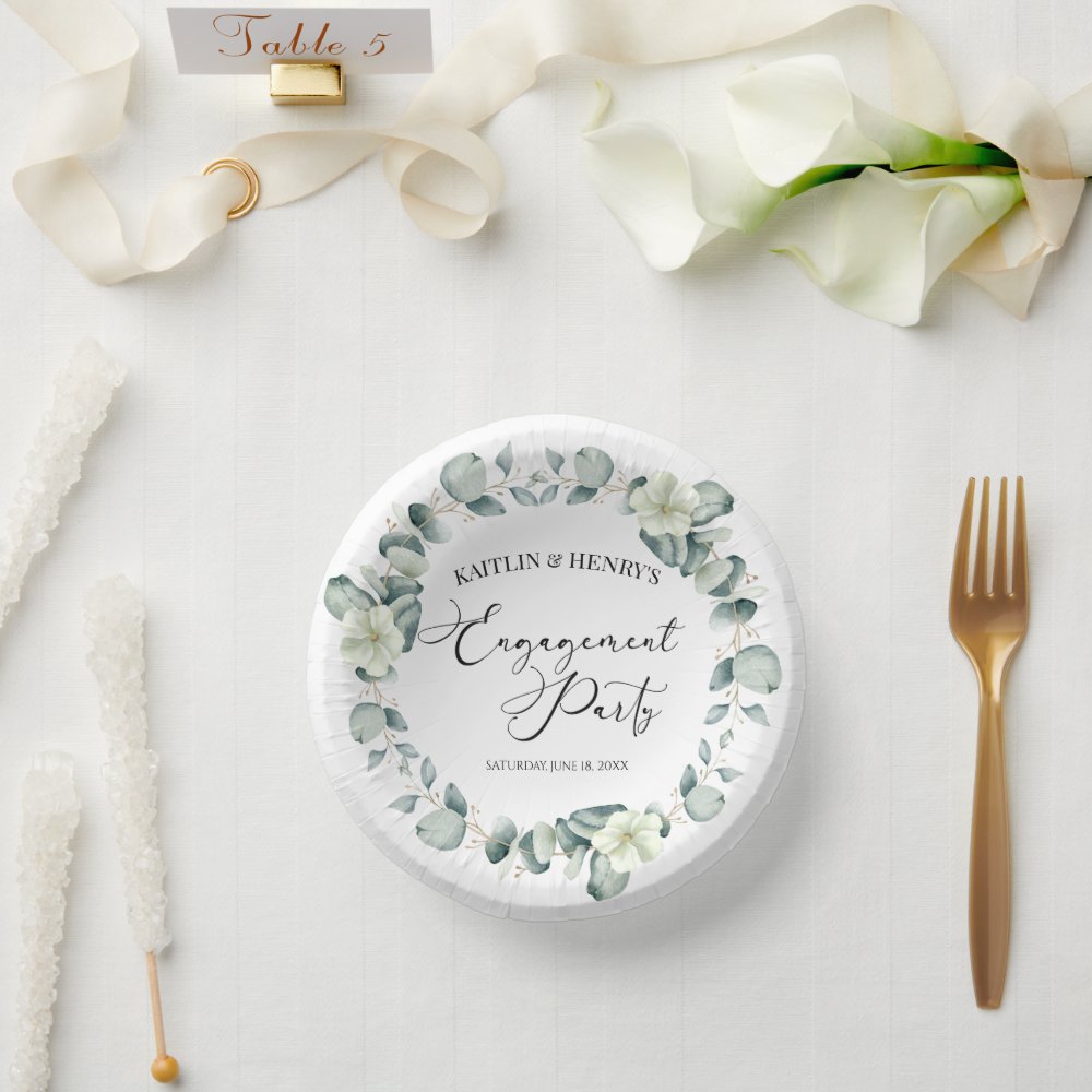 Green Eucalyptus Leaves Botanical Engagement Party Paper Bowls