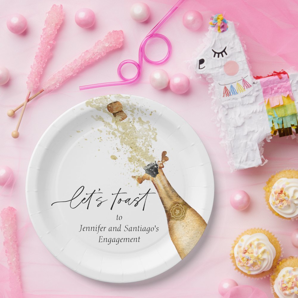 Let's Toast Couples Engagement Party Paper Plate