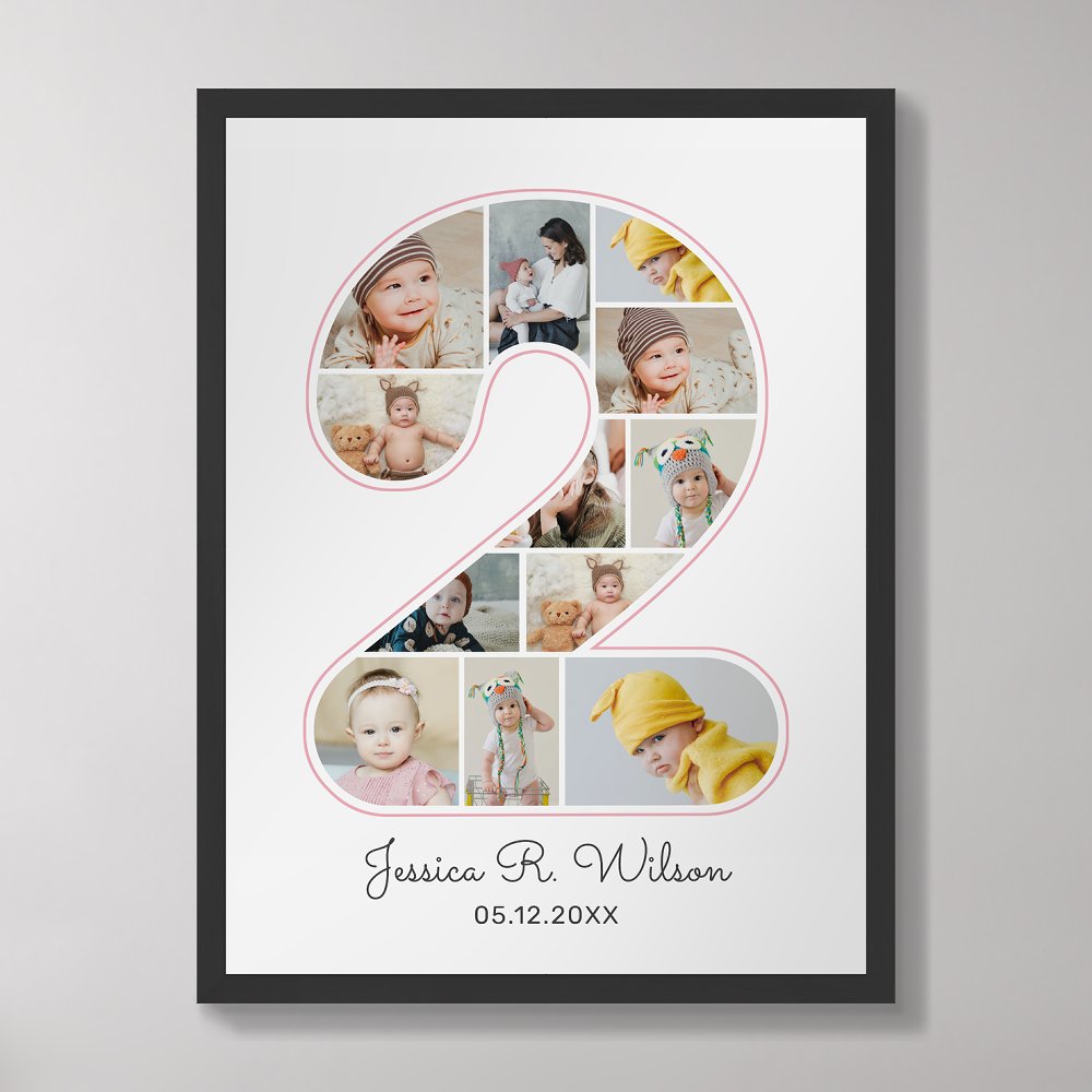 2nd Birthday Number 2 Photo Collage Baby Nursery Poster