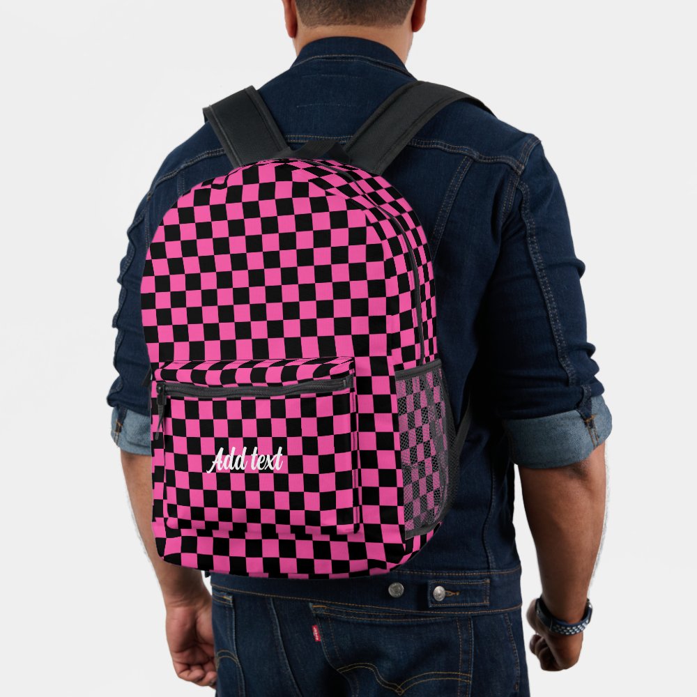 Personalized Modern Pink Black Checkered   Printed Backpack
