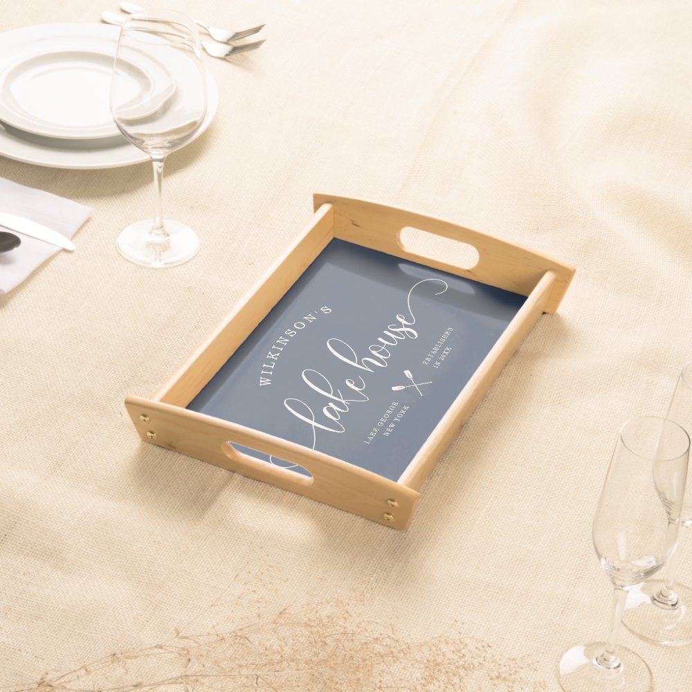 Modern Family Name Lake House Script Custom Serving Tray