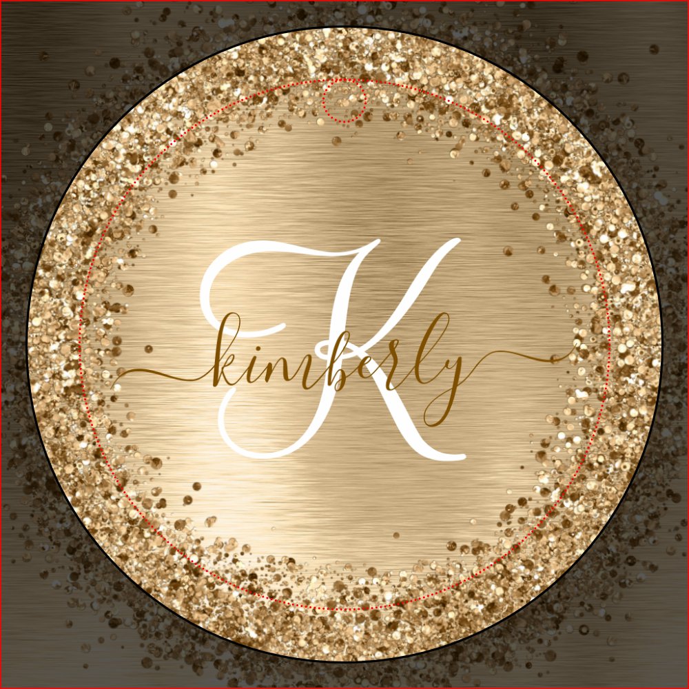 Faux Gold Brushed Metal Glitter Print Monogram Wine Charm