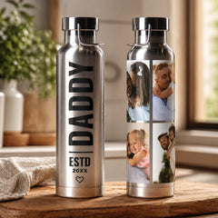 Silver Black Photo Daddy Collage Wrap Water Bottle