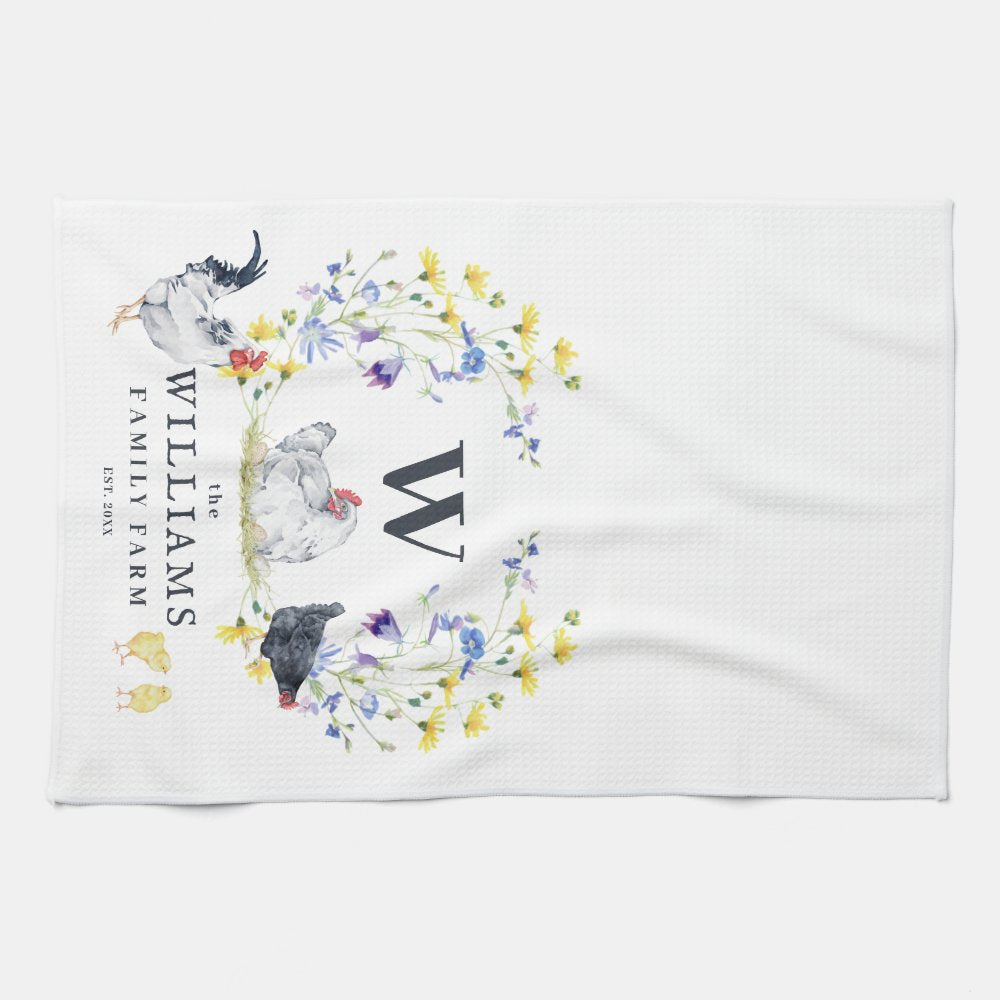 Rustic Farmhouse Chicken | Family Name Monogram  Kitchen Towel