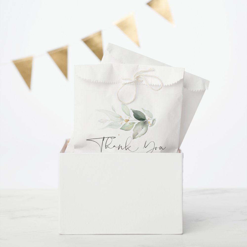 Greenery Gold Leaves Elegant Thank You Favor Bag