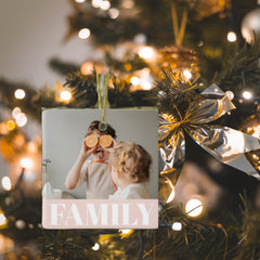 Modern Pastel Pink Family Photo Gift Ceramic Ornament