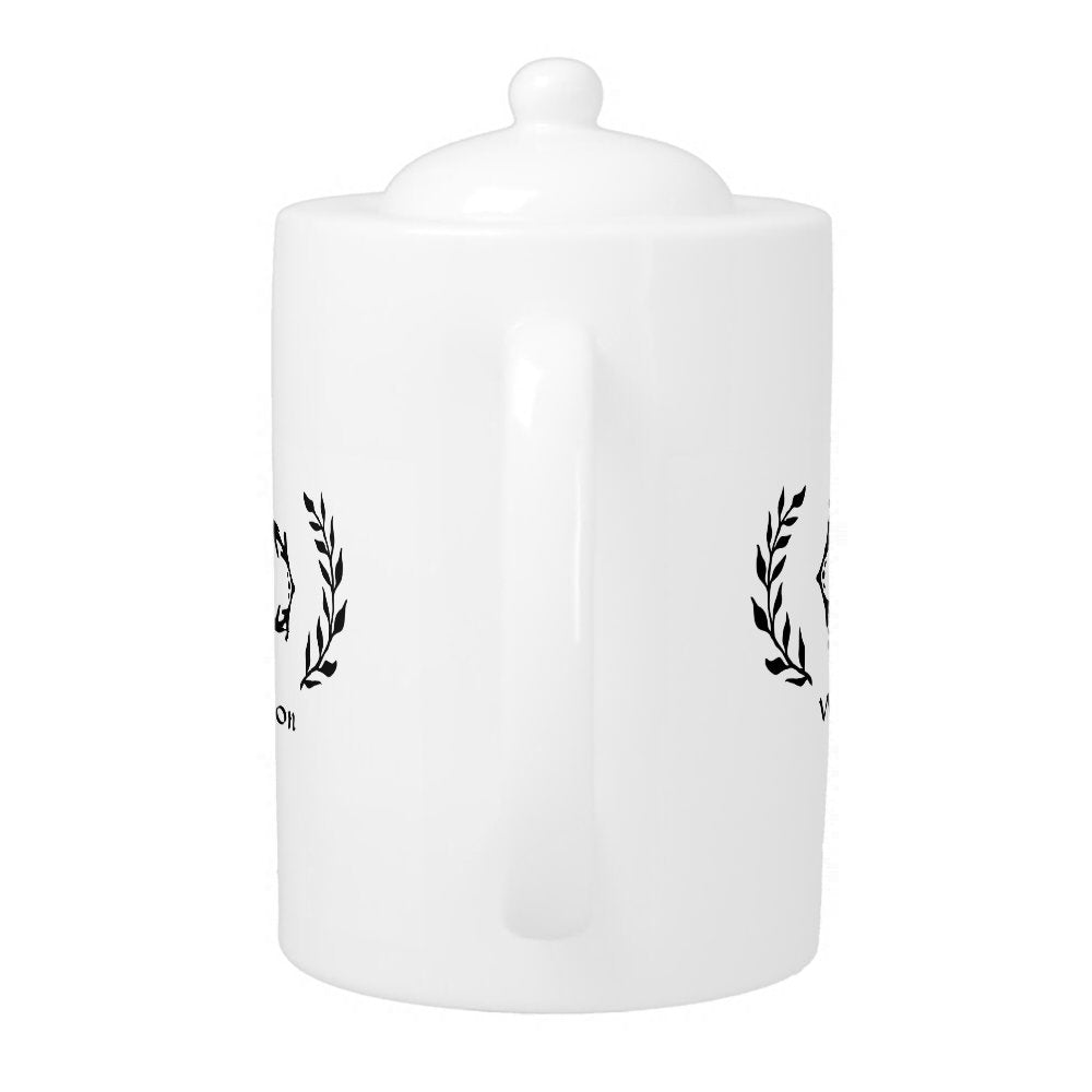 Elegant Monogram Name Modern Wreath Black & White Teapot