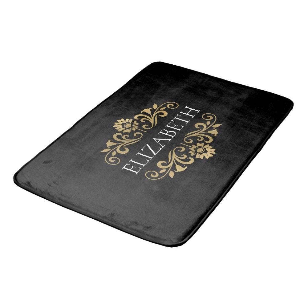 Elegant Monogram Black Gold Bath Mat