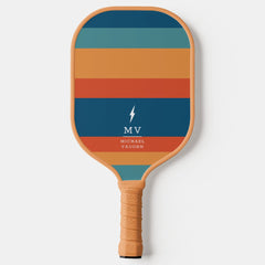 Pickleball Boss Lightning Bolt Retro Stripes Name  Paddle