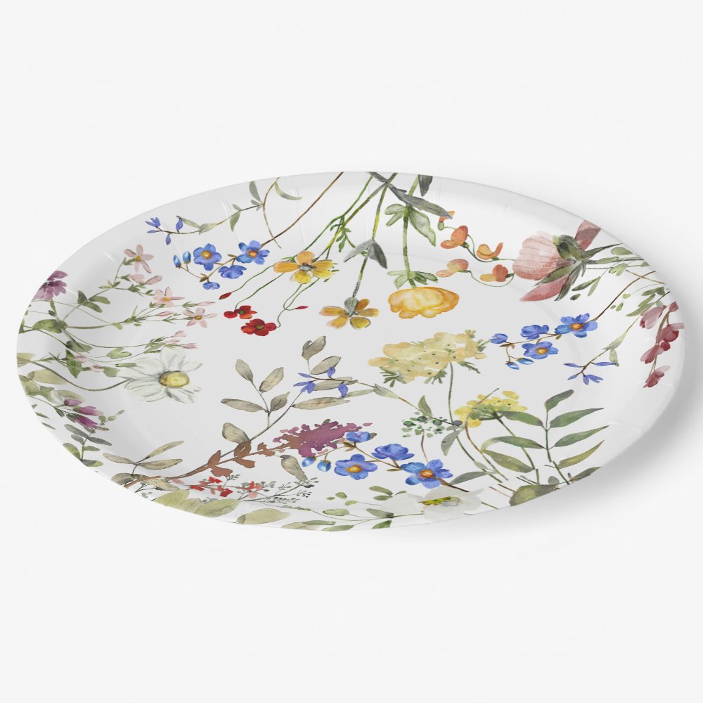 Modern Wildflower Garden Greenery Baby Shower Paper Plates