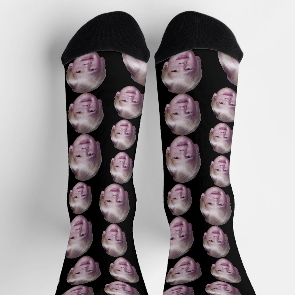 Add 1 Floating Head Photo - Random Pattern black Socks