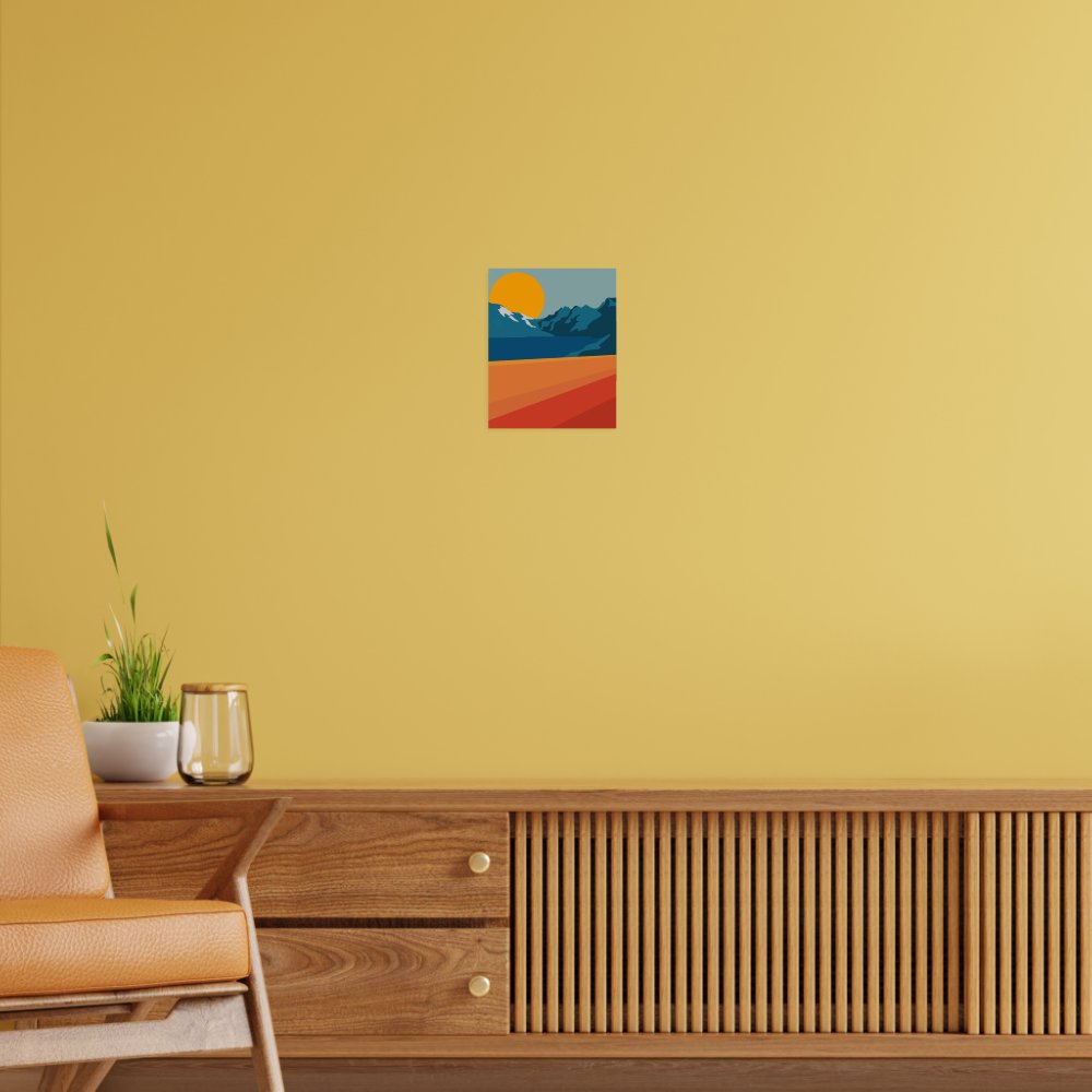 Retro Mountain Landscape Illustration Red Blue Poster