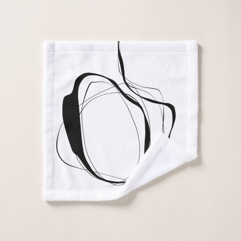 Black lines on white bath towel set