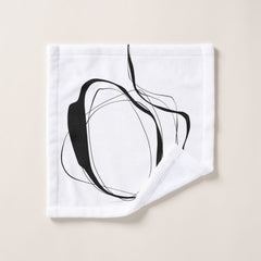 Black lines on white bath towel set