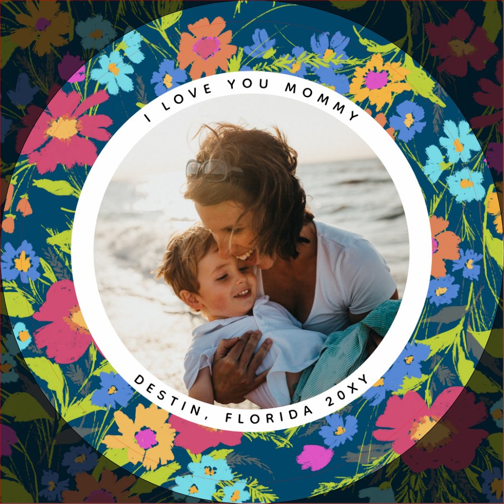 Round Photo Pretty Wildflower Frame with Text Magnet