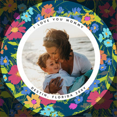 Round Photo Pretty Wildflower Frame with Text Magnet