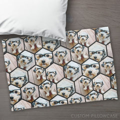 7 Photo Collage - funky hexagon pattern black Pillow Case