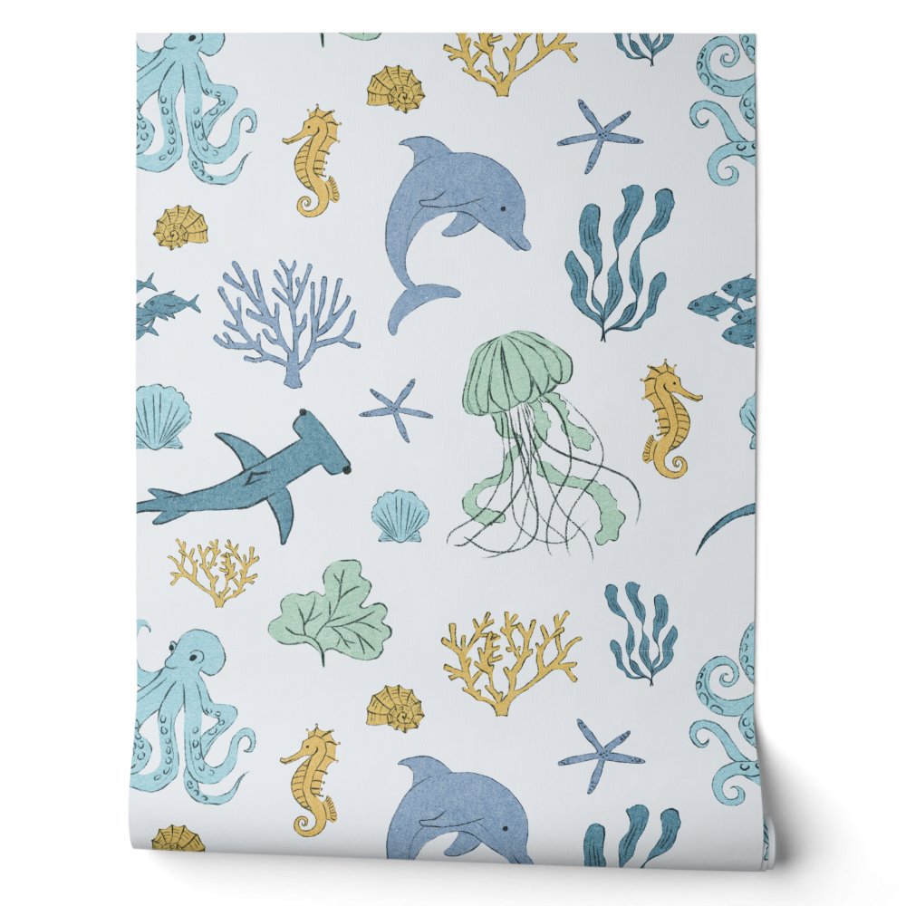 Blue Ocean Animals Boy's Room Wallpaper