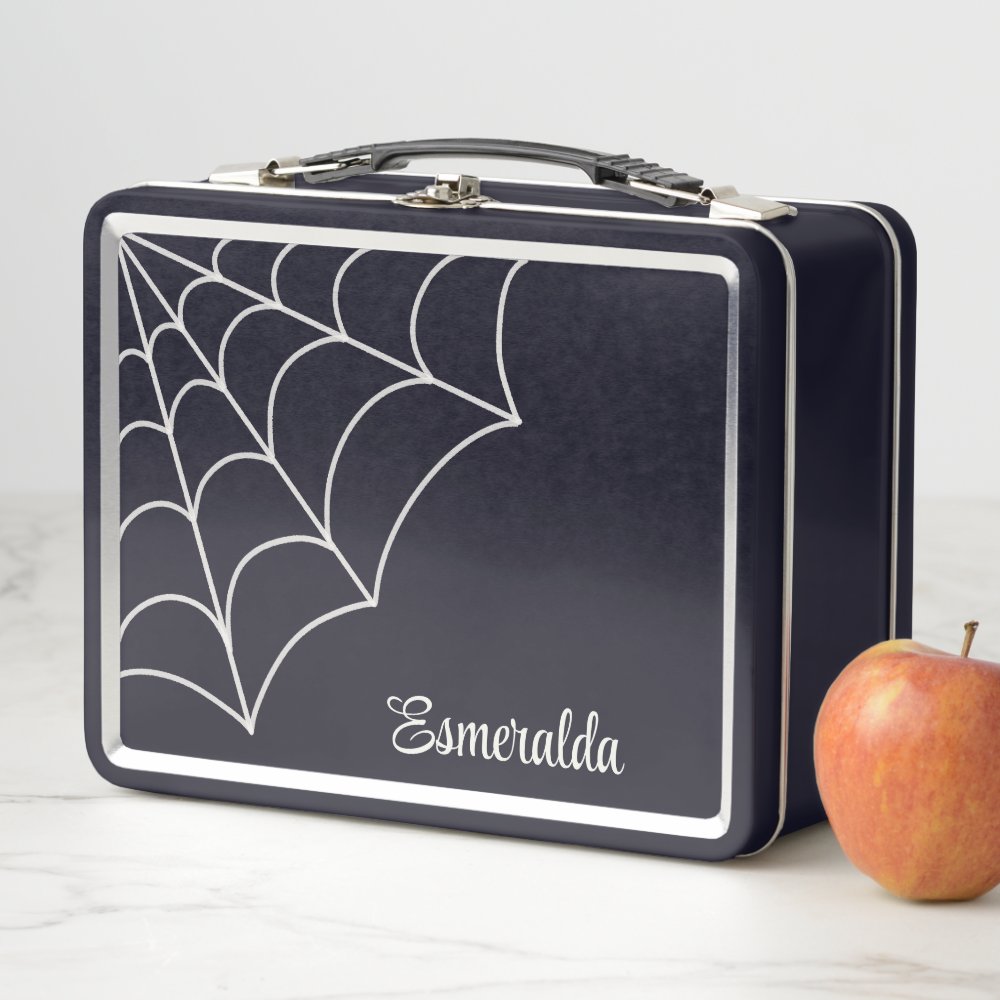 Goth Spiderweb Black and White Personalized Metal Lunch Box