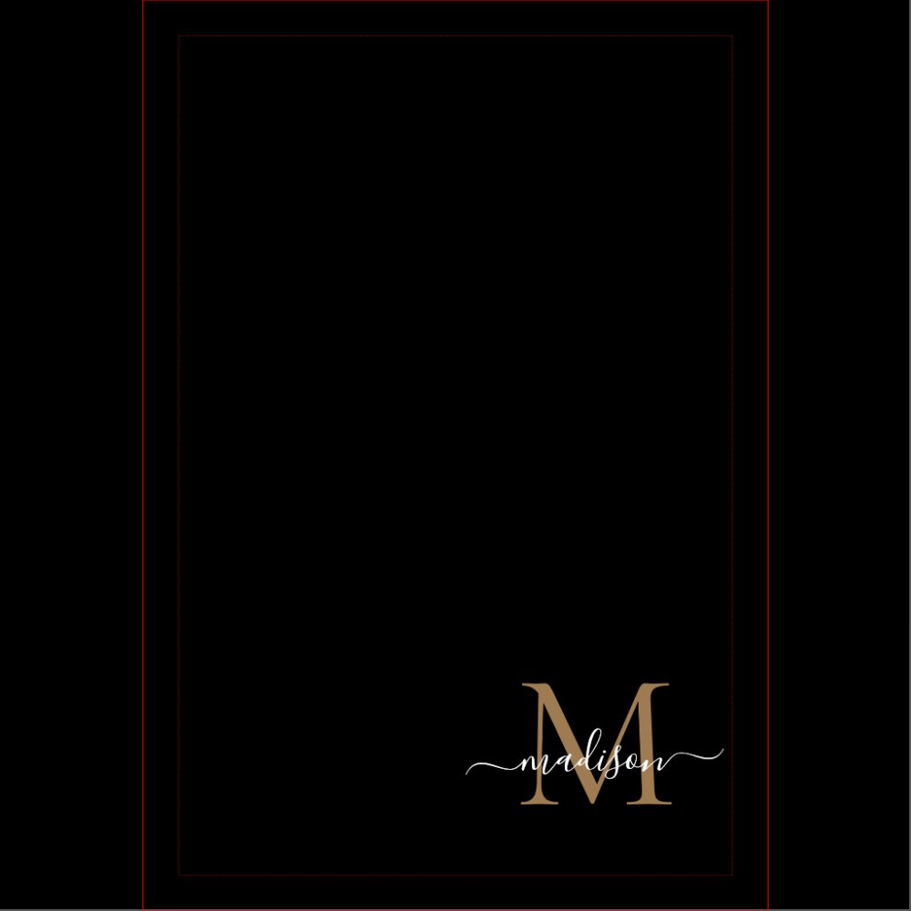 Elegant Stylish Black Gold Monogram Script Name Kitchen Towel