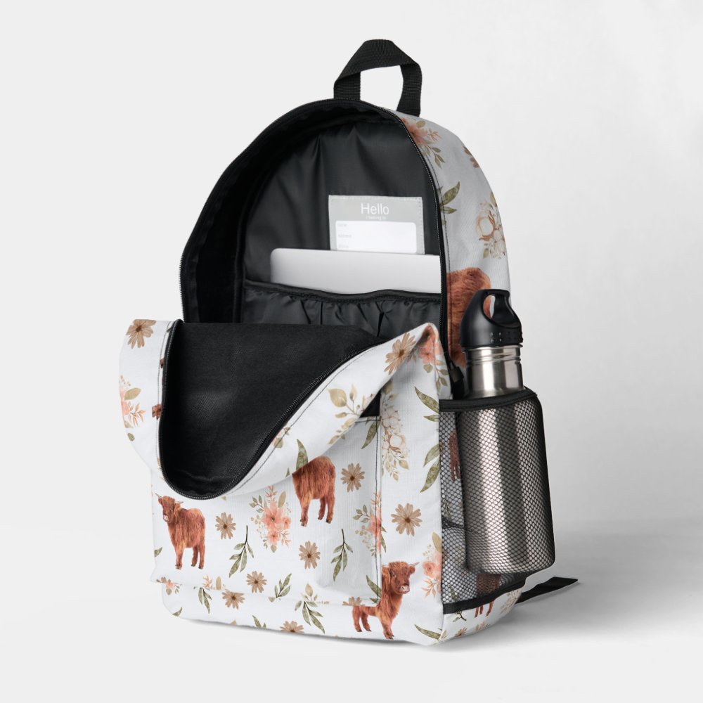 Highland Cow Floral Girl's Backpack
