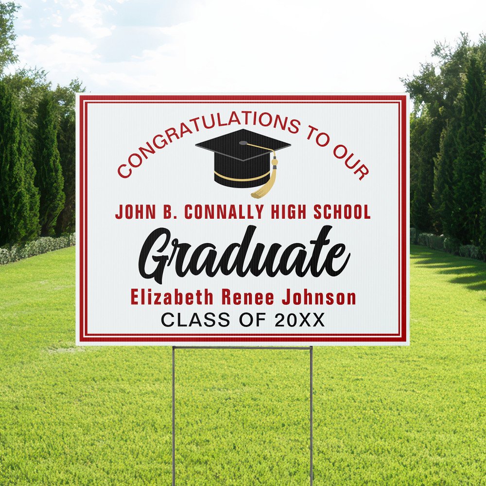 Red White Congratulations Graduate Custom Yard Sign