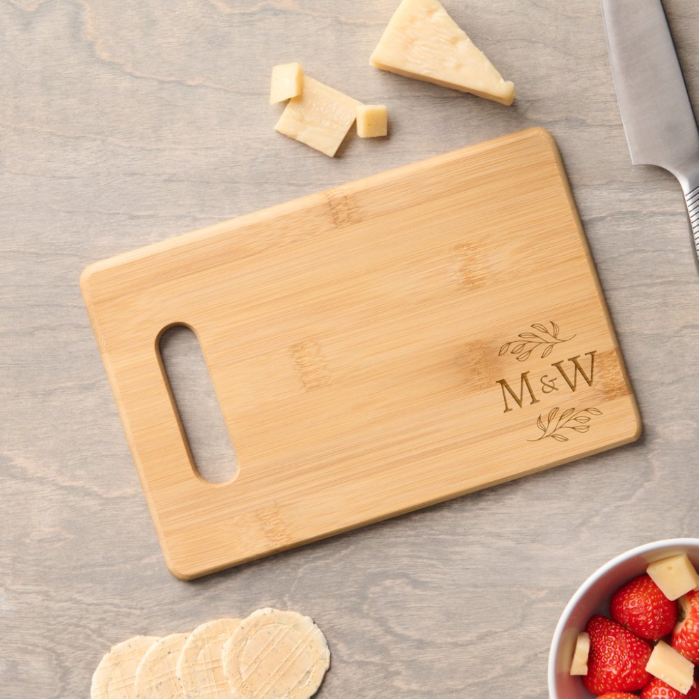 Couple Monogram Elegant Botanical Engraved Cutting Board