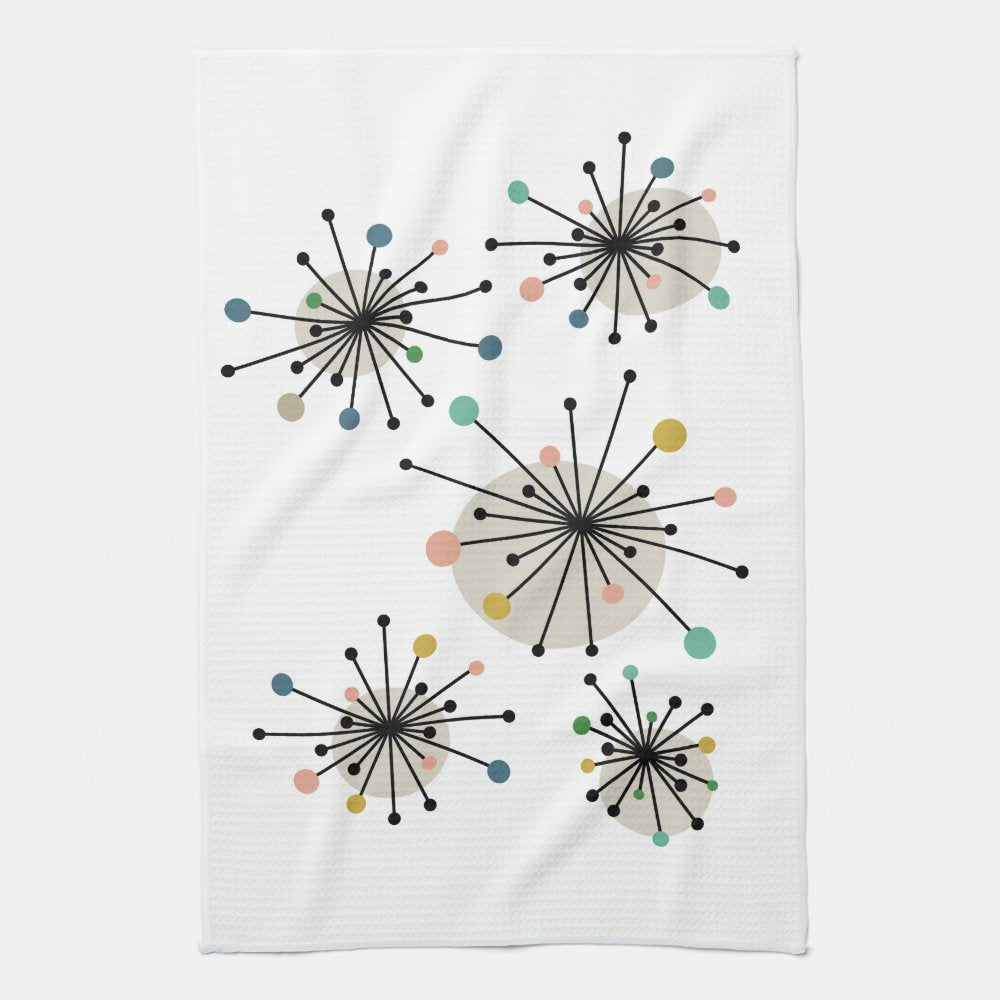 Cute Atomic Starburst Retro Mid Century Modern Kitchen Towel