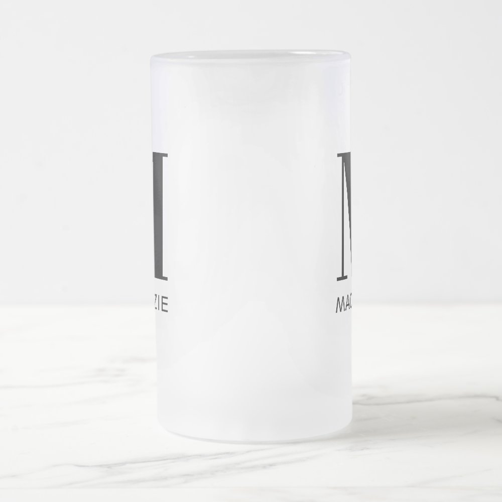Monogram Name Simple Personalized Frosted Glass Beer Mug