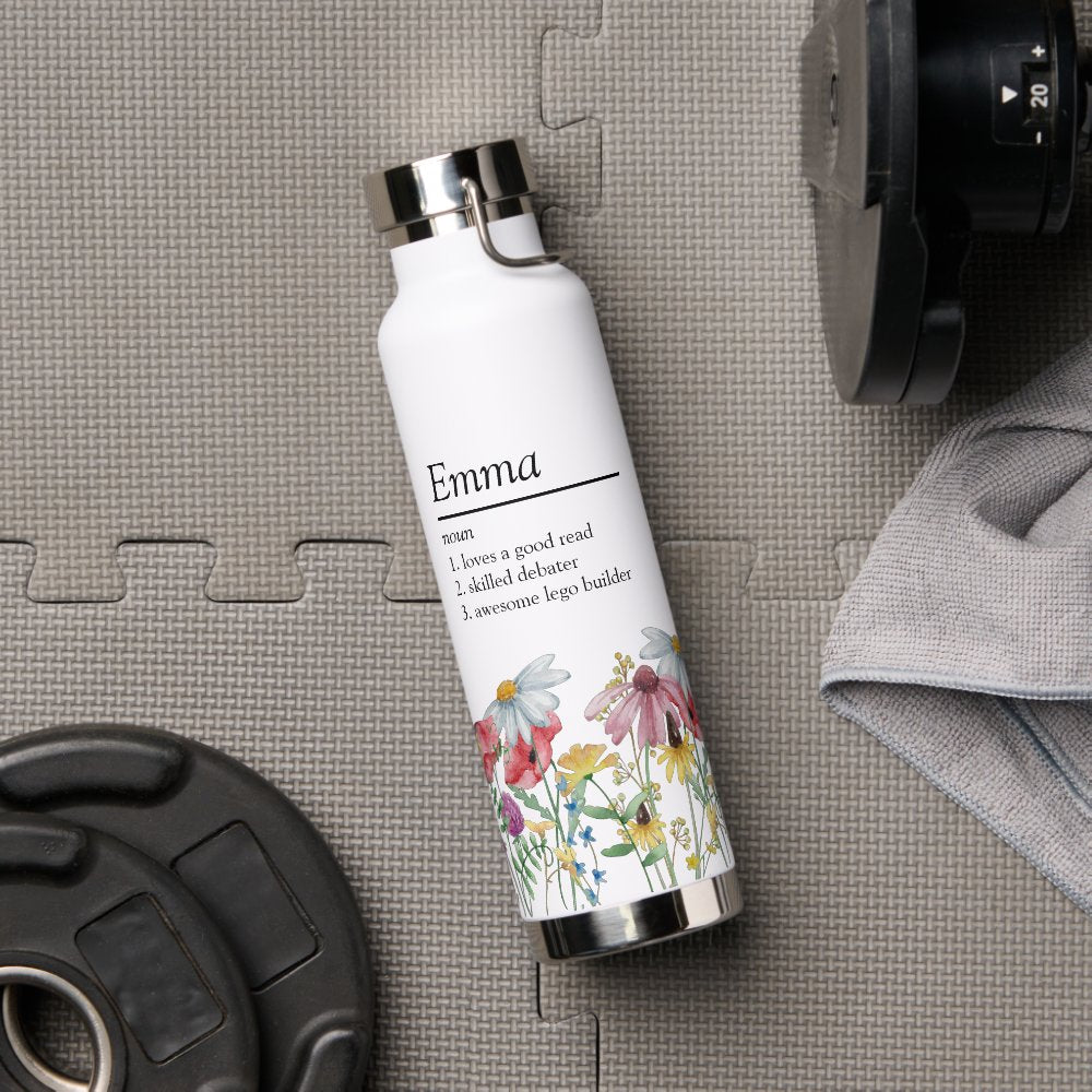 Name Definition with Modern Wildflower Border Water Bottle