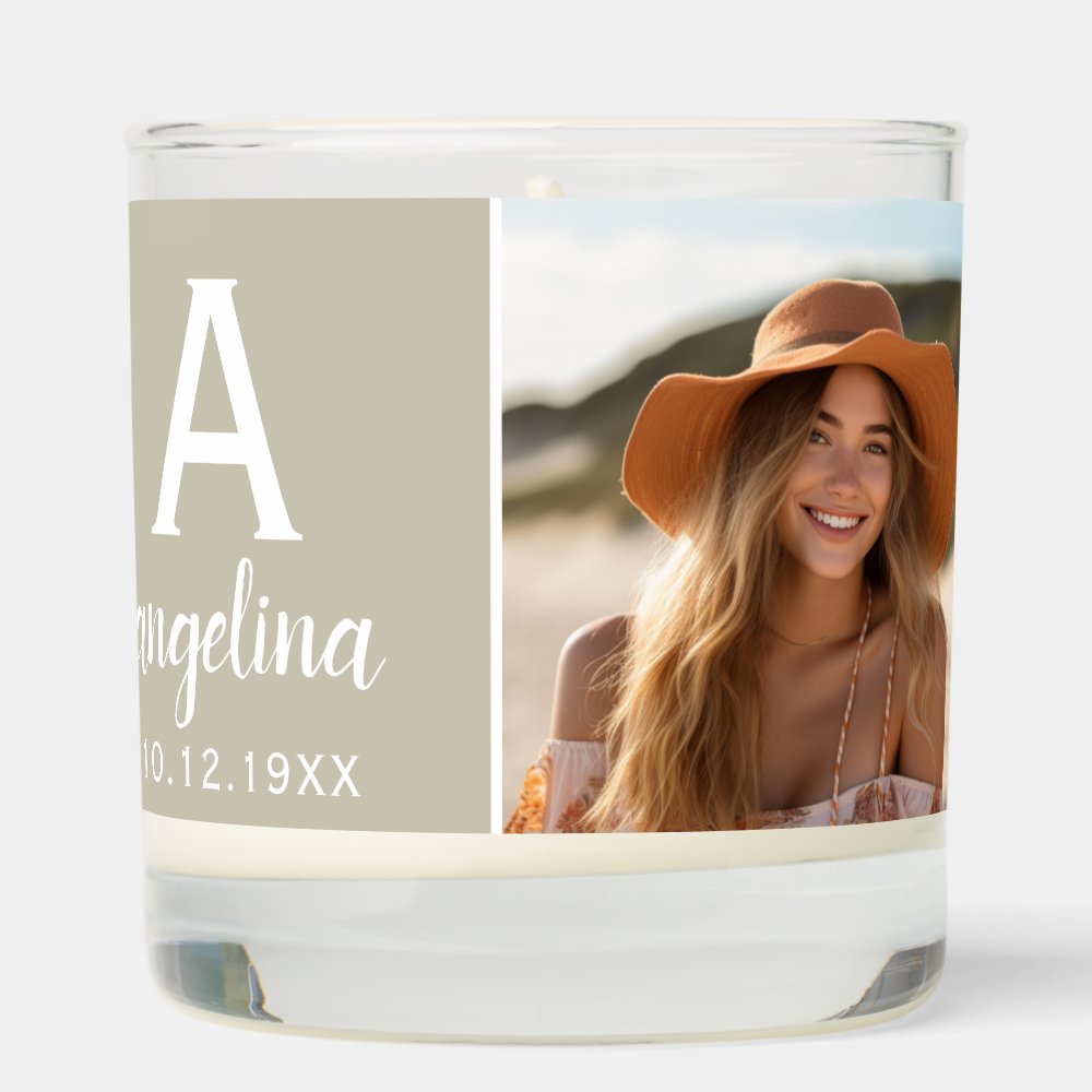 Custom Monogram with 5 Photos - Mod Herringbone Scented Candle
